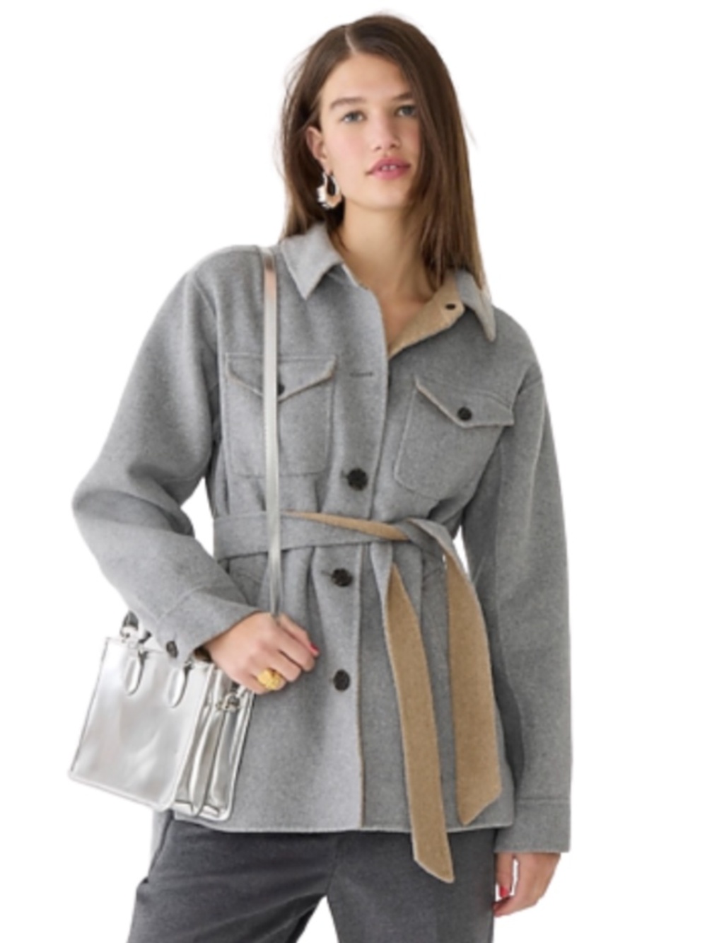 NWT! 🩶 J. Crew Double Faced Wool Shacket, Grey/Camel, Size M - Picture 3 of 9